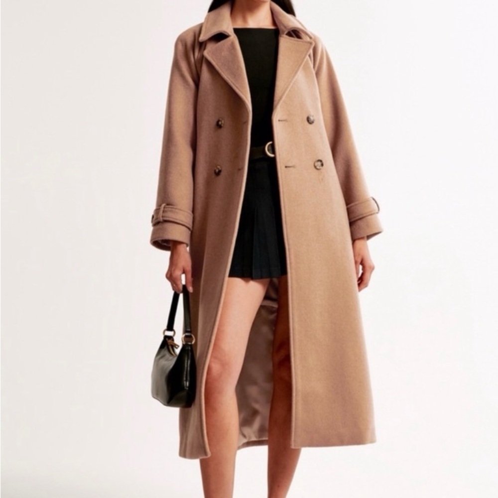 Abercrombie & Fitch Long Double-Breasted Tan Trench Coat